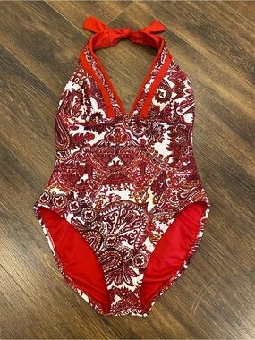 Halter style one piece swimsuit size 6 red